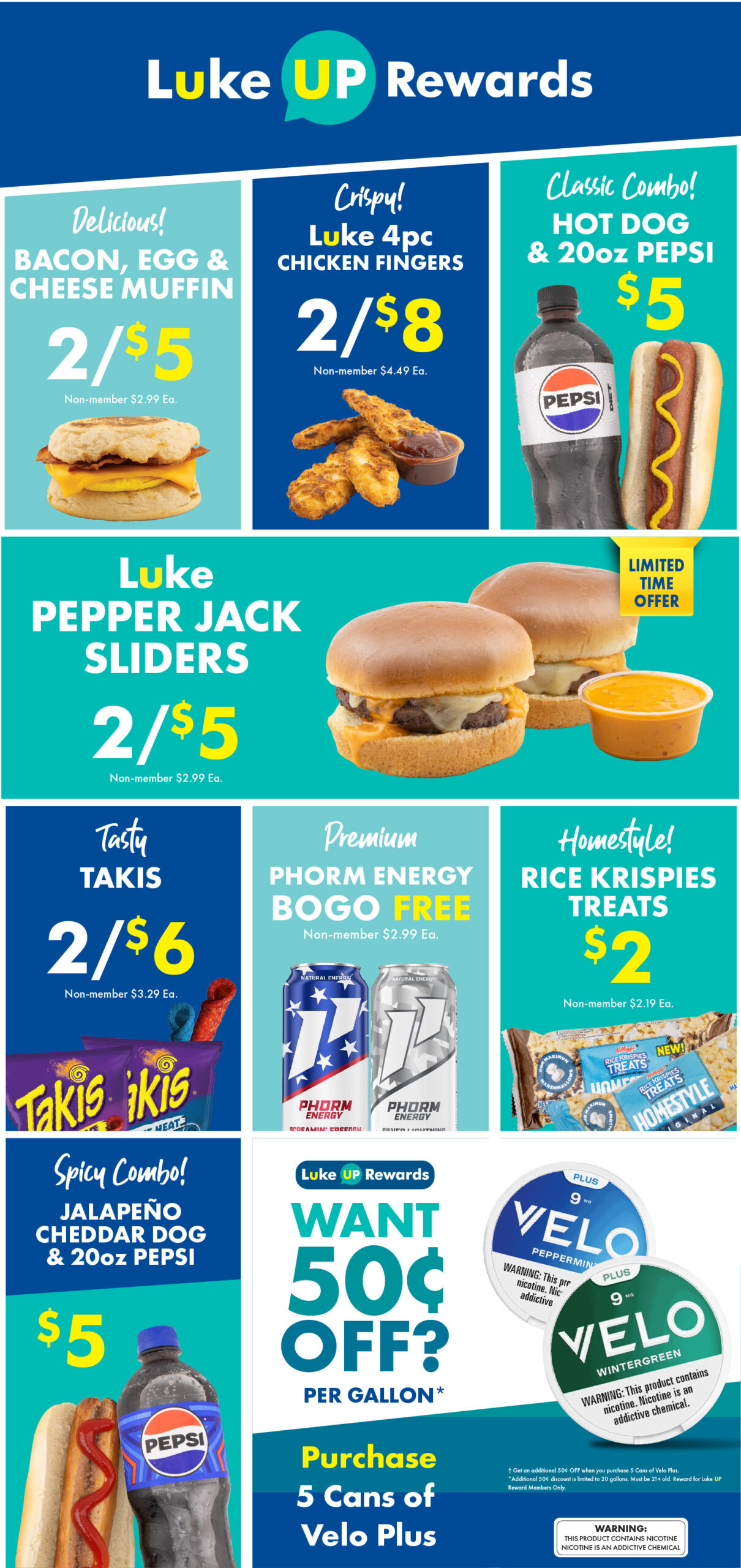 Breakfast Sandwiches 2 for $5 - Cheez-It for $2.49 - Any Roller Grill 2 for $3 - Limited Time Offer Fish Sandwich 2 for $6 - Oikos Protein Shakes for $4.59 - Spicy Chicken Sandwich 2 for $6 - Shaq-a-licious Gummies 2 for $6